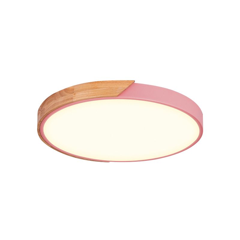 Round Close to Ceiling Lamp Contemporary Metal Pink/Yellow/Green LED Flush Light Fixture, 16"/19.5" Wide