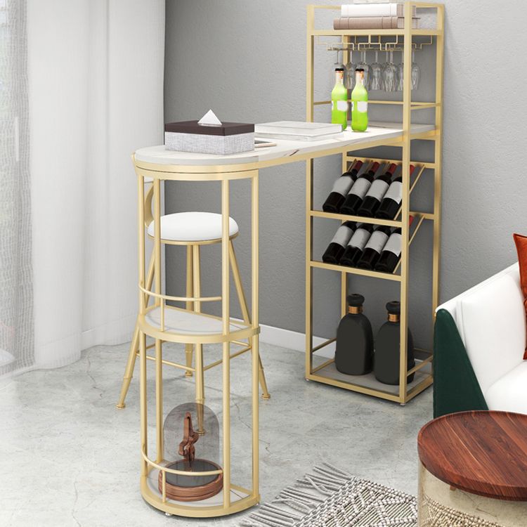 Glam Style Bar Table Set 1/2 Pcs White Granite Bar Table Set for Living Room