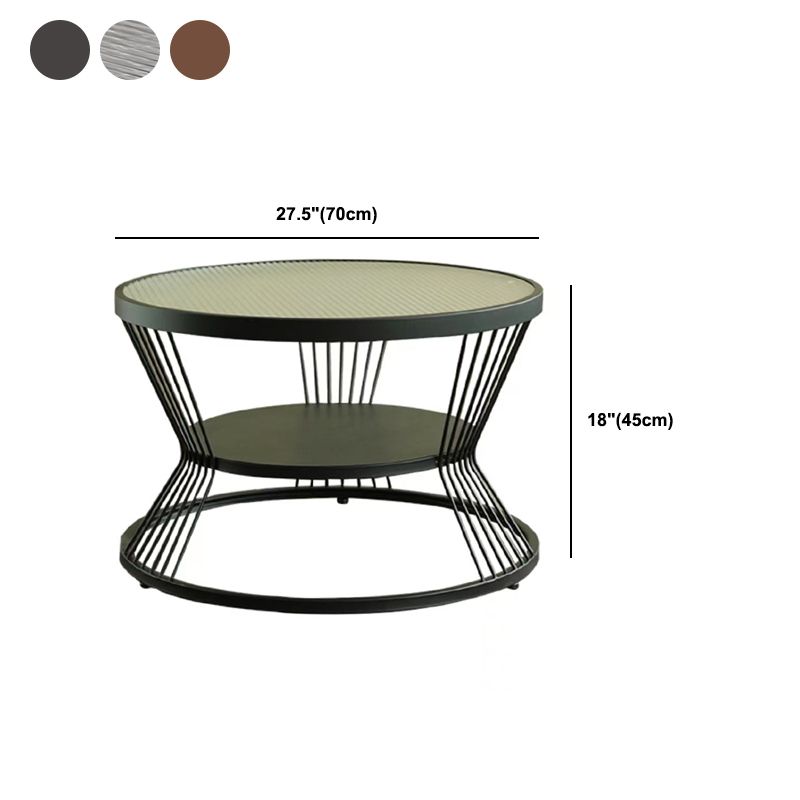 Modern 17.7" H Round Glass Coffee Table Iron Frame Cocktail Table