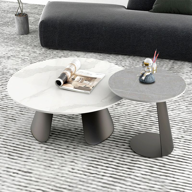 Slate and Metal Round 3 Legs Coffee Table Modern Table for Living Room