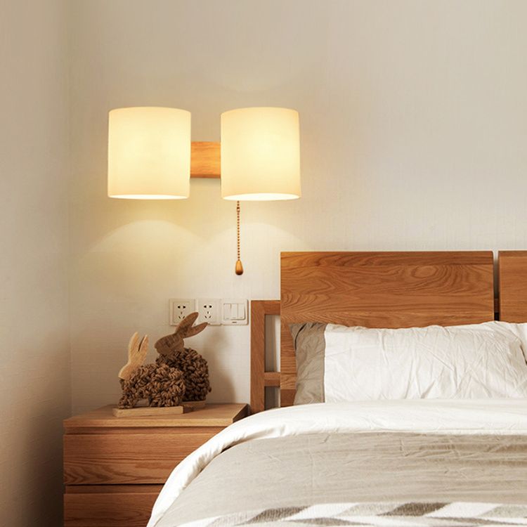 Shaded Bedroom Wall Mounted Light Wood Simplicity Style Sconce Light Fixture in Beige