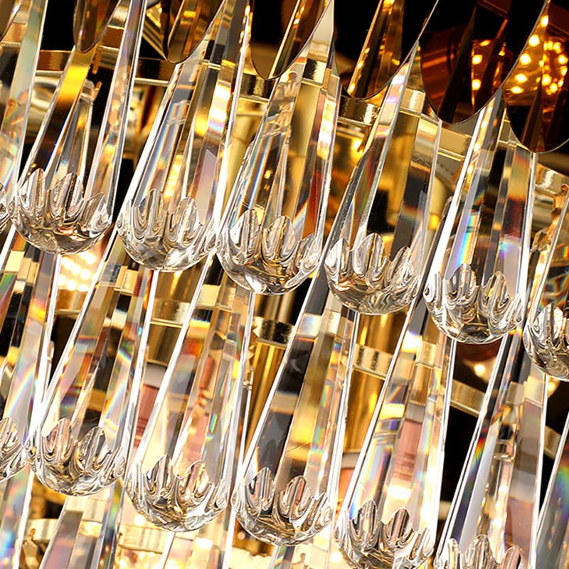 Luz de techo de cristal de lágrima tazada moderna 9 cabezas lámpara de lámpara en oro