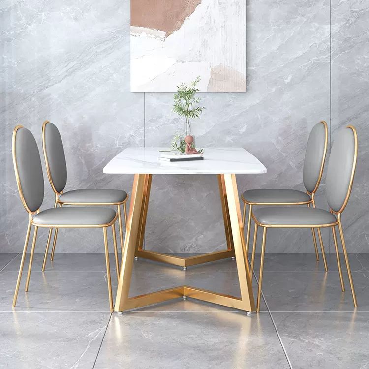 Iron Double Pedestal Table Modern Rectangle Stone Dining Table