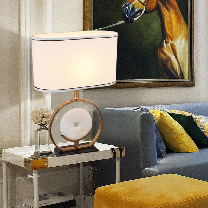 Ellipse Night -stand Light Fabrica moderna 1 lámpara de mesa blanca clara con decoración de jade falsa