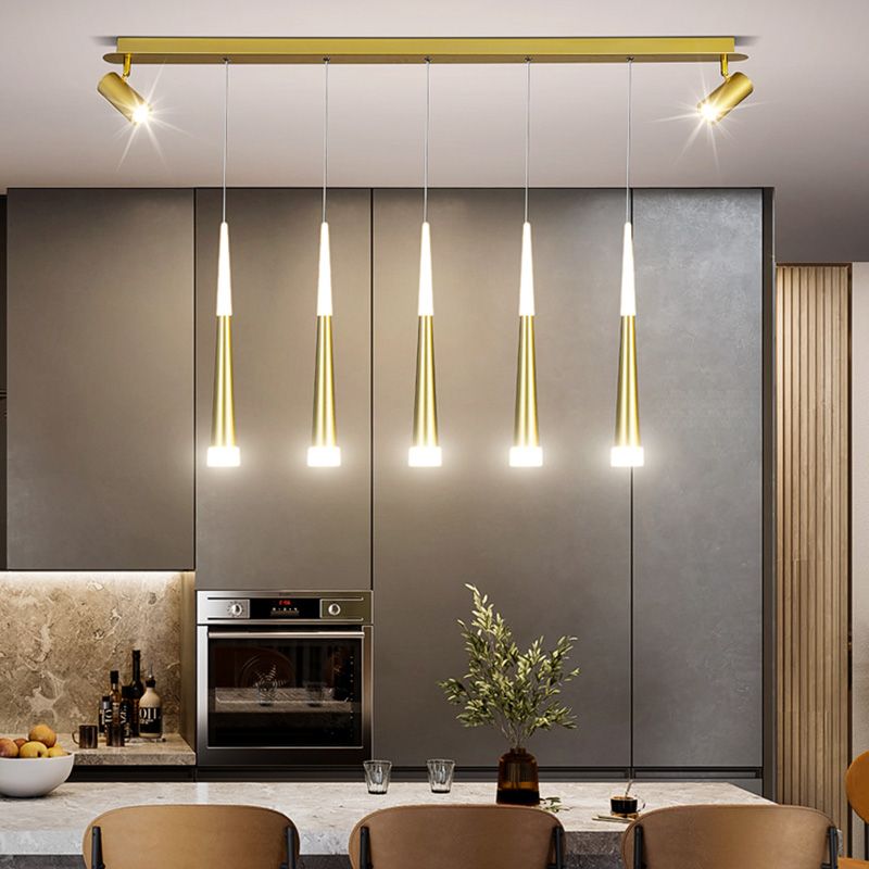 Diseño de Doble Doble Gold Luz Led Island Simplicidad contemporánea Cono Hanging Light para comedor