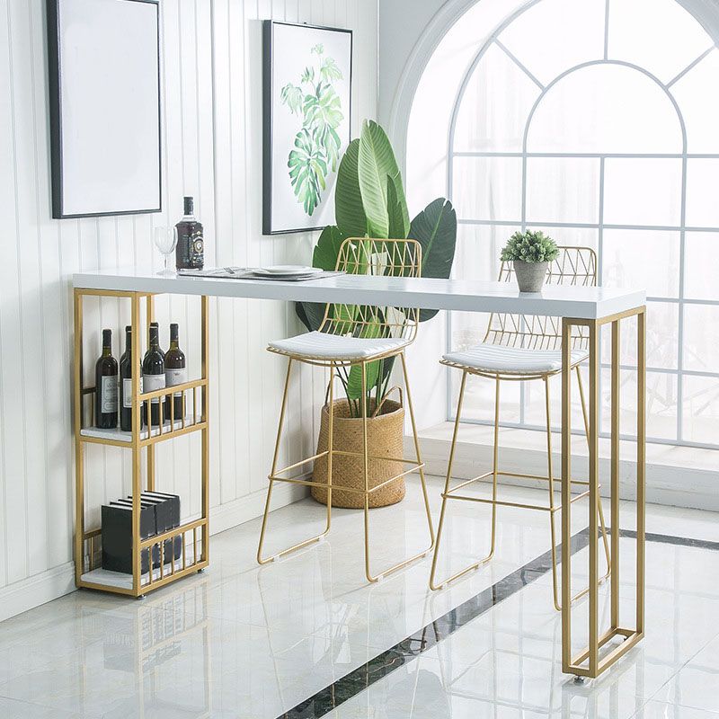 Glam Style Fixed Bar Table 1/3 Pieces Solid Wood Rectangle Counter Set