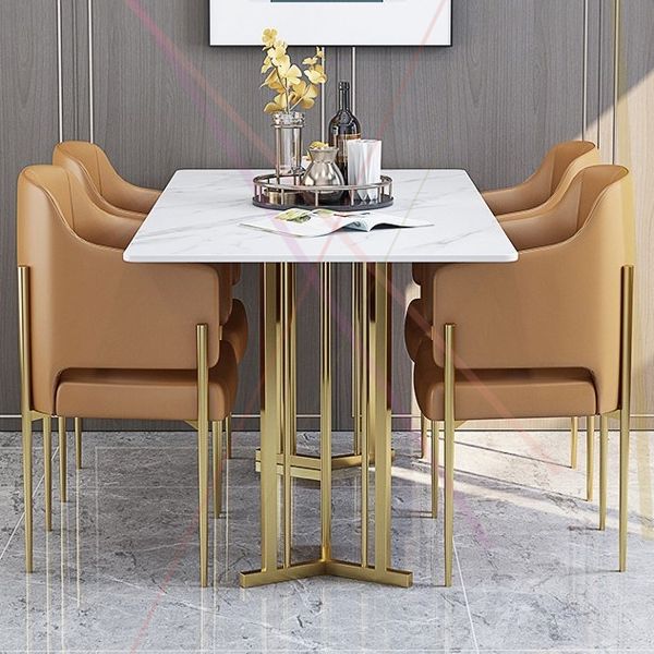 Sintered Stone Dining Table Traditional Luxury Home Use Table with Gold Frame