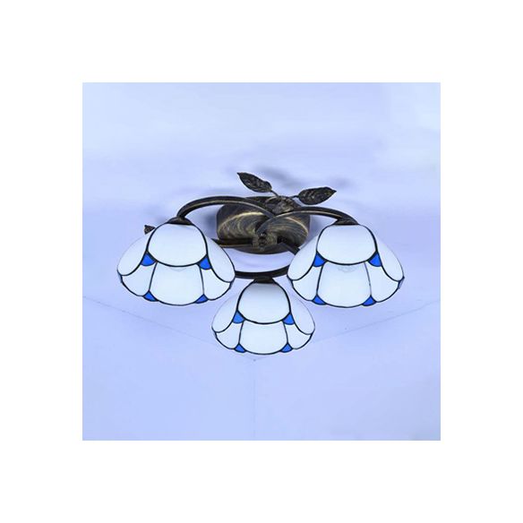 Geometric Ceiling Light Fixture with Pattern Tiffany Stained Glass 3 Lights Flushmount Ceiling Light in Bronze