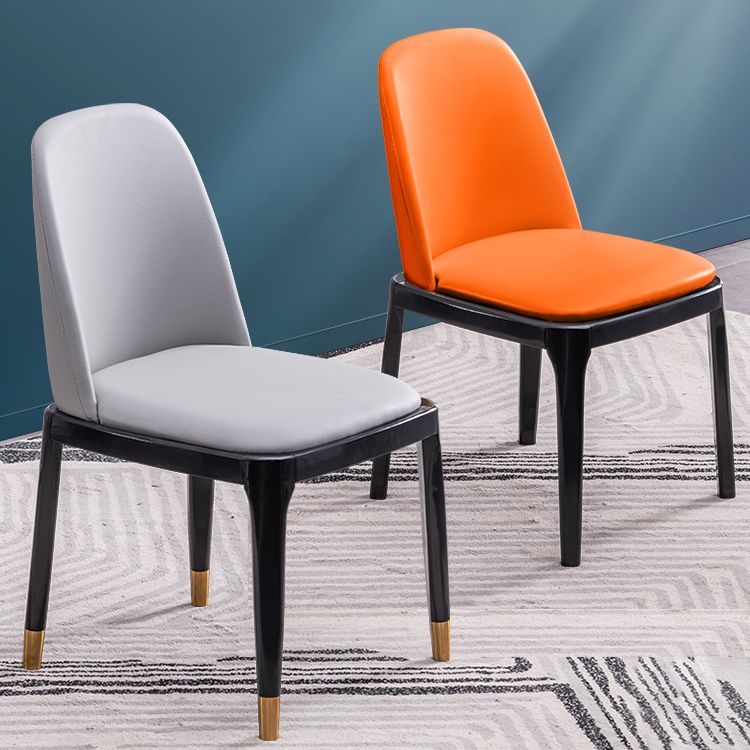 Modern Style Side Chair Leather Indoor Dining Chair with Wooden Legs
