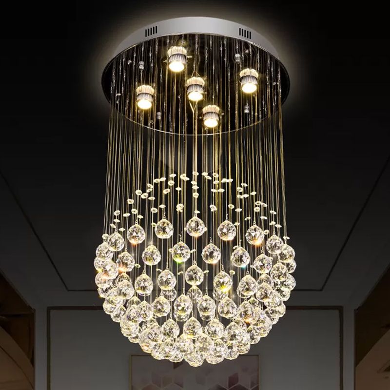 Crystal Sphere Ceiling Lamp Glam Modern 5 Lights Stainless Steel Flush Mount Lighting