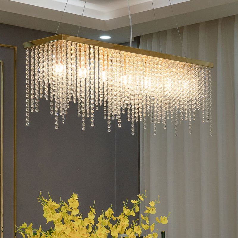 Rectangular Island Light Fixture Modern Crystal Dinning Room Island Pendant Light in Gold