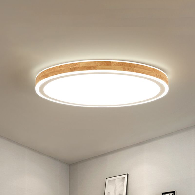 Lampe nordique à montage encastré à double anneau Halo, éclairage de plafond de couloir à LED en bois de 12 "/ 15" de diamètre en Beige