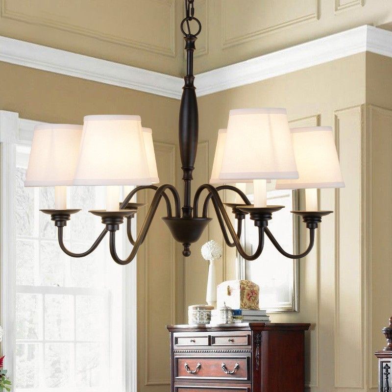 Sputnik metalen kroonluchter verlichting modernistische 6/8 koppen hangende plafondlamp in zwart met kegelstofschaduw