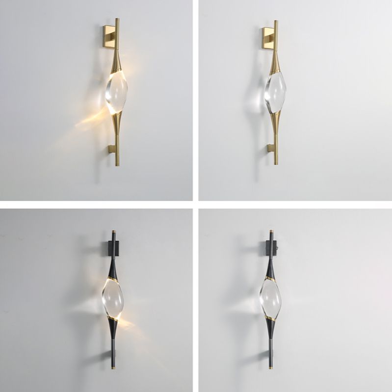 Modern Brass Wall Light Teardrop Shape Wall Sconce with Crystal for Living Room