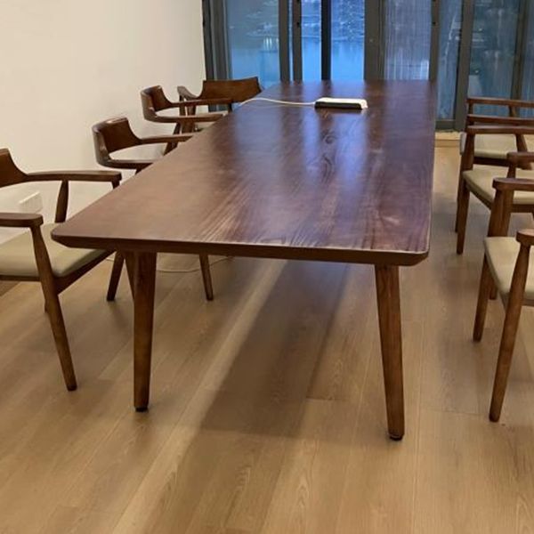 Rechthoek minimalistische eettafel houten kleur vaste tafel met massief hout