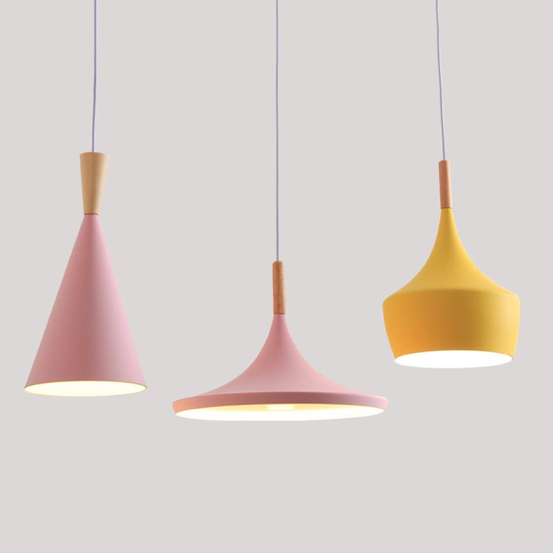 Nordic Style Wooden Top Pendant Light Kit Metal Dinning Room Hanging Light Fixture