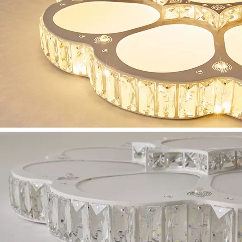 White Floral Ceiling Mount Light Fixture Modern LED Crystal Flushmount Ceiling Fixture