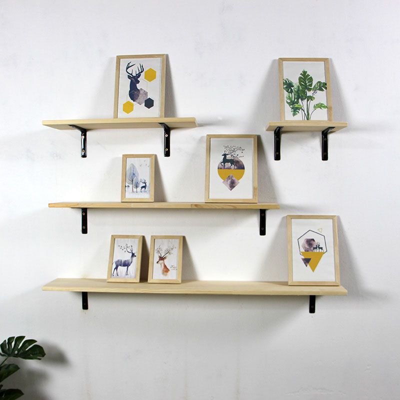 1 Shelf Floating Bookcase Natural Wood Closed Back Bookshelf