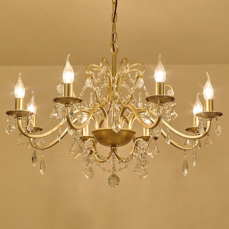 K9 Crystal Drops Candlestick Chandelier Lights Vintage Rustic Style Lighting Pendant for Living Room