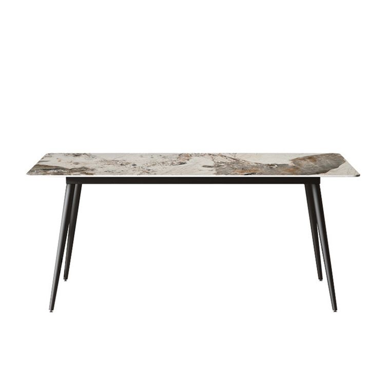 Stone Top Dining Table Rectangle Contemporary Dining Table with 4 Black Legs