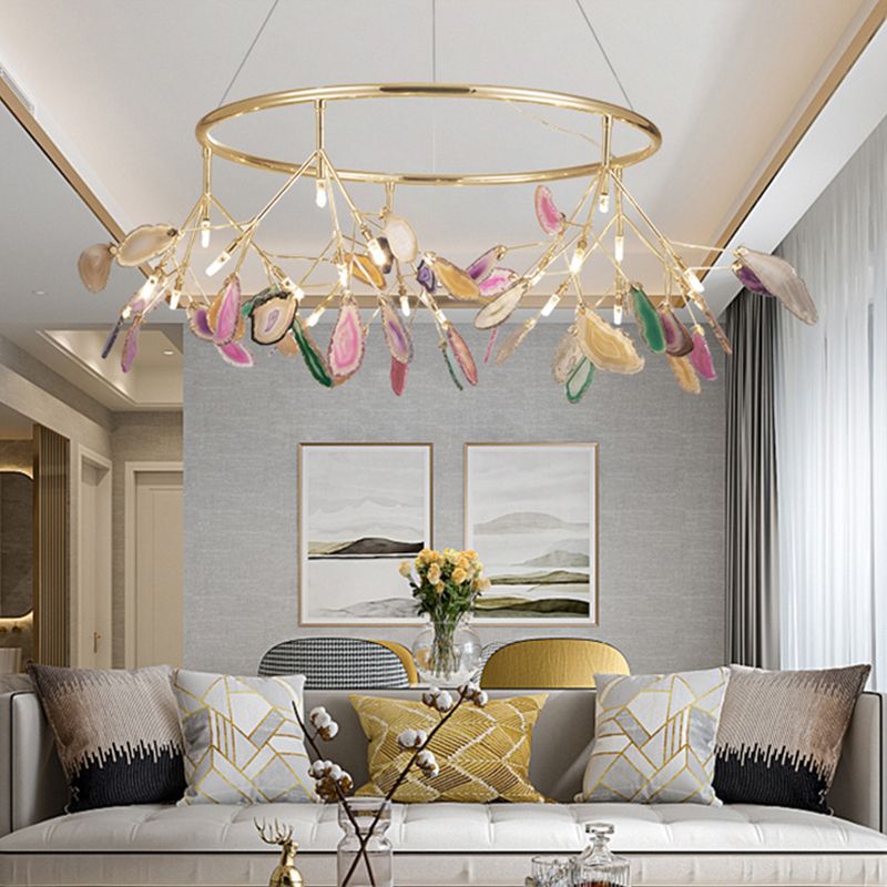 Blattprogramm Anhänger Kronleuchter Moderne LED Gold Hanging Leuchte für Wohnzimmer