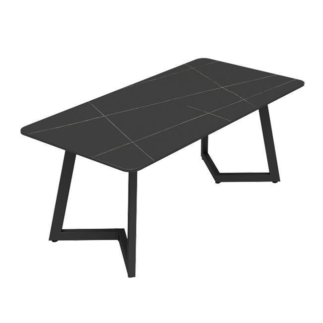 Industrial Dining Room Table Black Sintered Stone Table with Metal Base