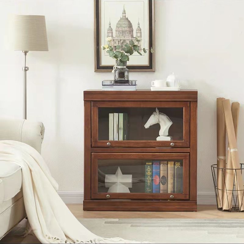 Closed Back Bookcase Modern Solid Wood Rectangular Shelves with Doors