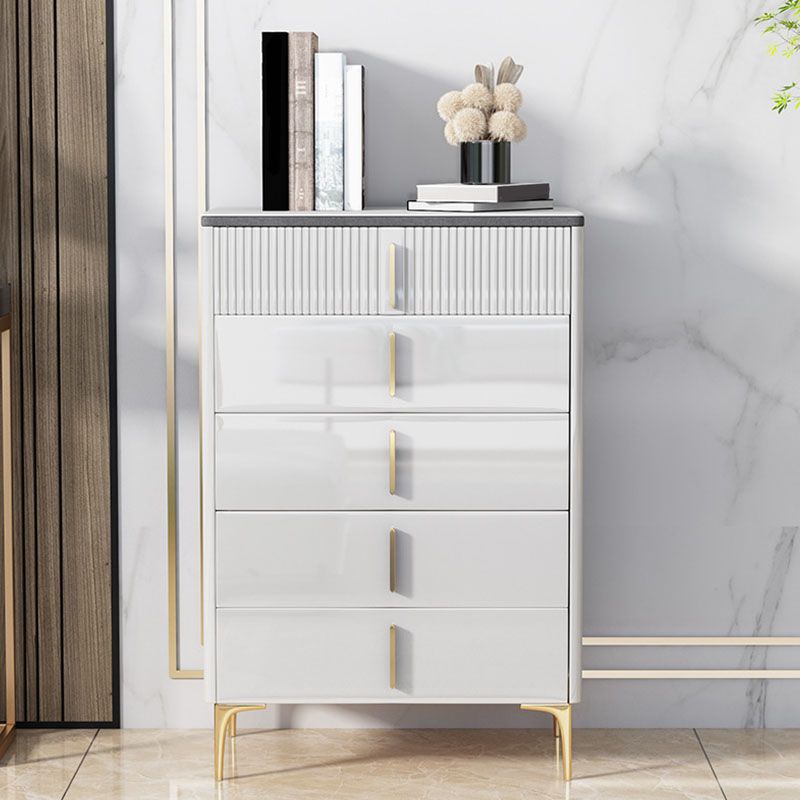 Glam Stone White Storage Chest Bedroom Chest with Metal Legs