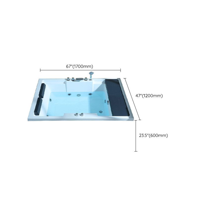 White Acrylic Rectangular Bathtub Contemporary Drop-in Tub with Internal Drain