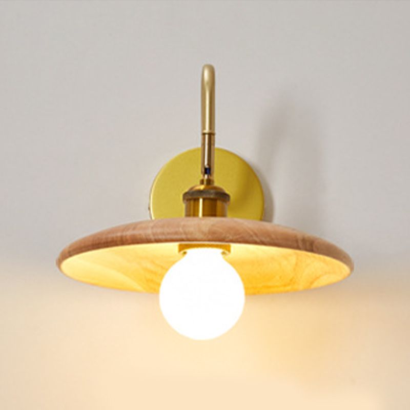 Modernism Single Golden Bathroom Vanity Light Shaded Bath Bar with Wood