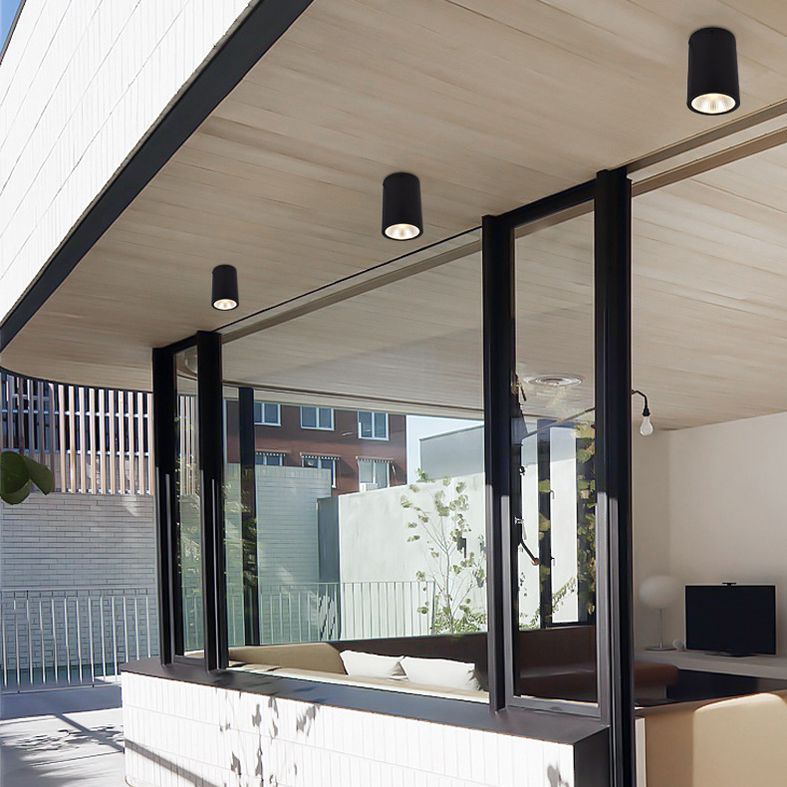 Terrace Flush Mount Light Fixture Simple Black LED Ceiling Fixture with Cylindrical Metal Shade