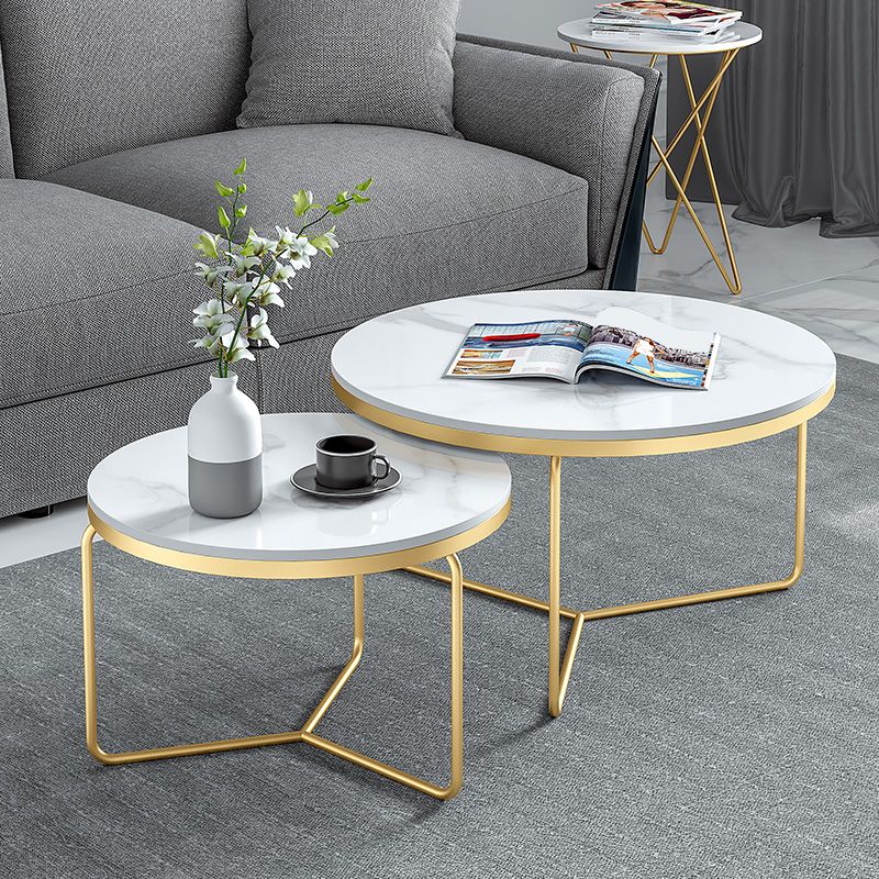 Frame Glam Cocktail Table Stone Round Nesting Coffee Table Set