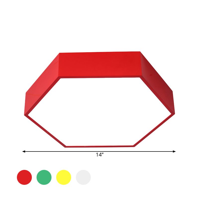 Hexagon LED Flush Ceiling Light Macaroon Acrylic Red/Yellow/Green Flush Mount Lighting for Children Room