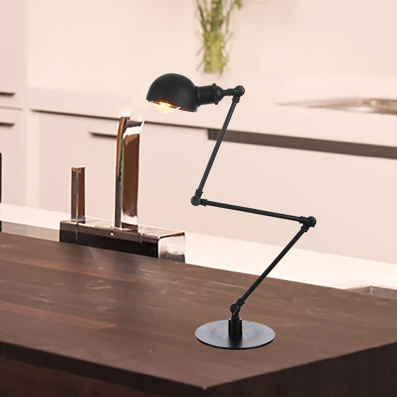 Black/Brass Domed Table Lighting Industrial Style 4"/8.5" Wide 1 Bulb Metallic Table Lamp with Adjustable Arm for Office
