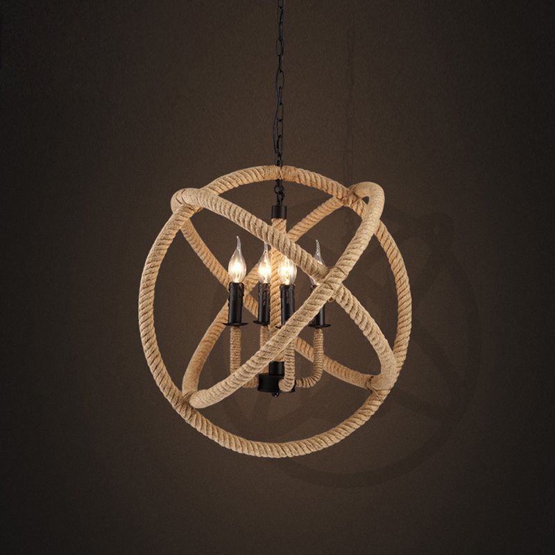 Black Rope Wrapped Hoops Chandelier Pendant Light Coastal Rope Restaurant Pendant Light Fixture