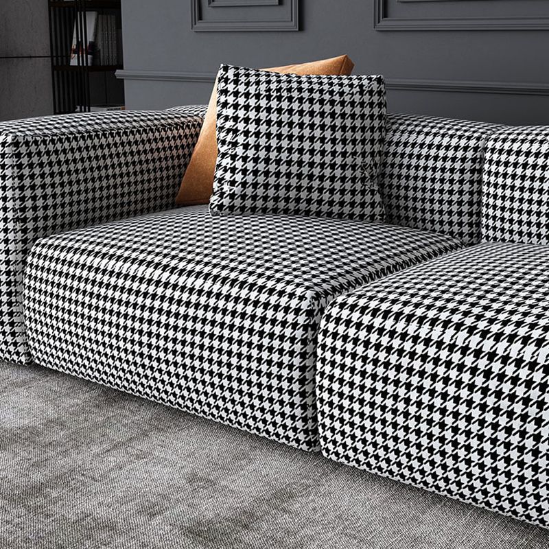 Fabric Modern Houndstooth Pattern Sofa Tuxedo Arm Sofa with Pillows