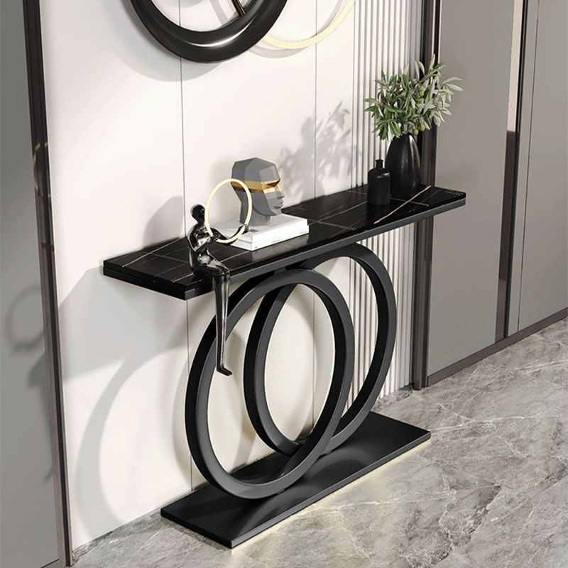 Modern Stone Console Sofa Table Metal Rectangle End Table for Hall