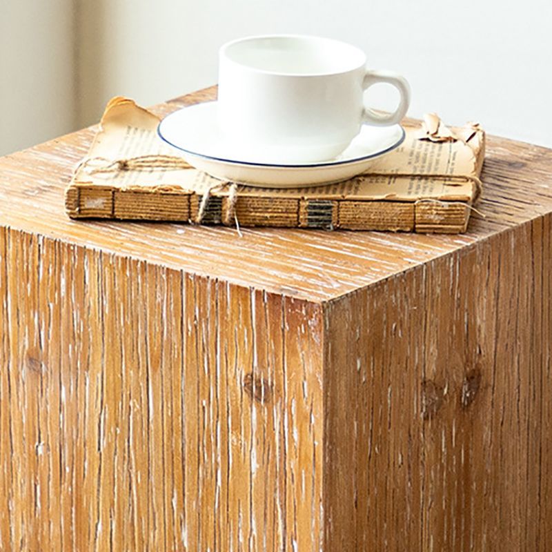 French Country Wood Block Side Table Square End Table, 11.8 inch Wide