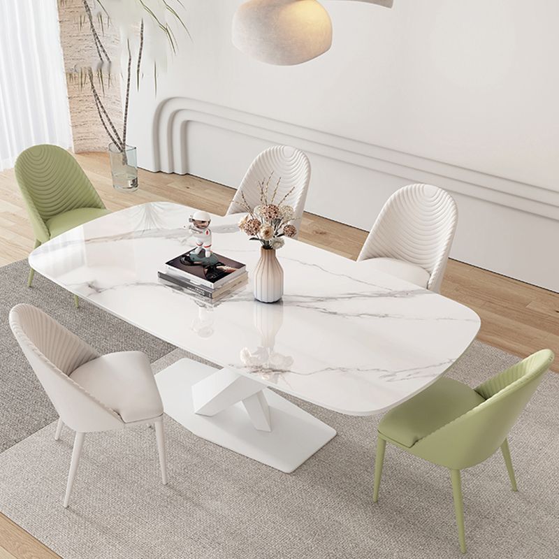 Modern Pedestal Dining Table Rectangle Stone Dining Table for Dining Room