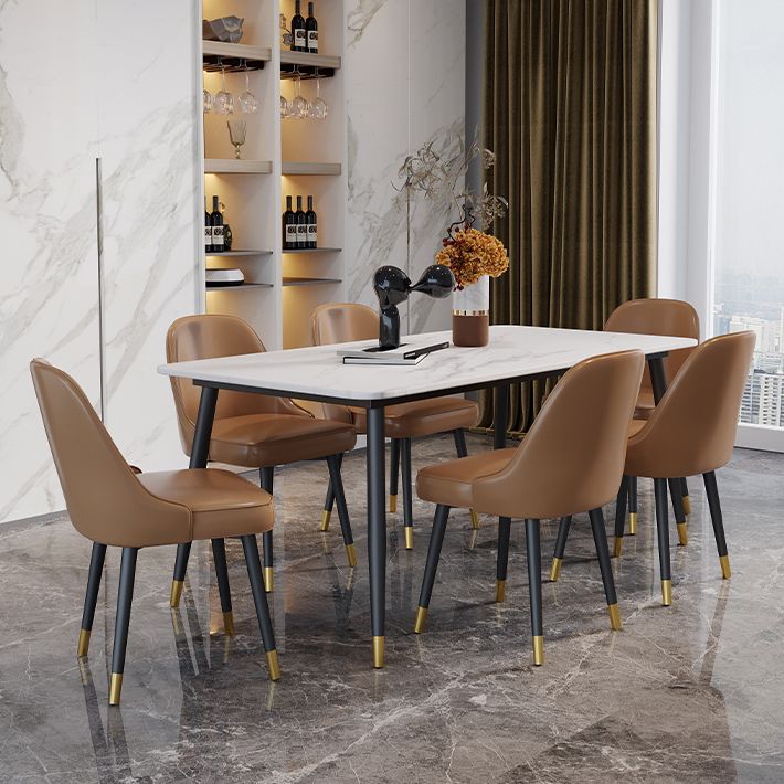 Industrial Kitchen Dinner Table Rectangle Stone 4 Legs Dining Table