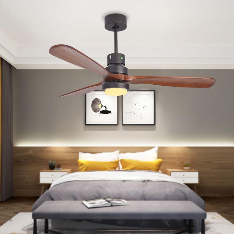 52 "W Cercle antiquité accroché à la lampe à fans LED Métallique Semi Flush Mount Lumière en noir avec 3 lames de bois