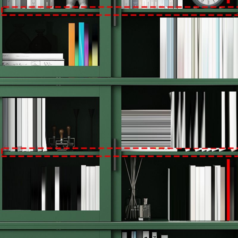 Scandinavian Standard Bookcase Engineered Wood Green Bookshelf with Cabinets