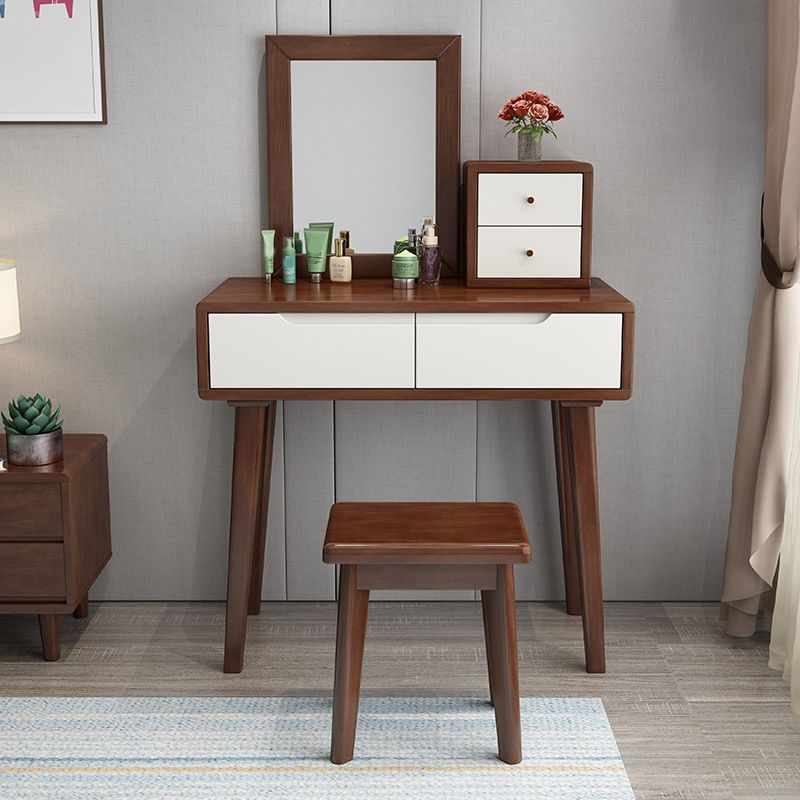 4 Drawers Vanity Set 15.74" Wide Solid Wood Make-up Vanity with Stool