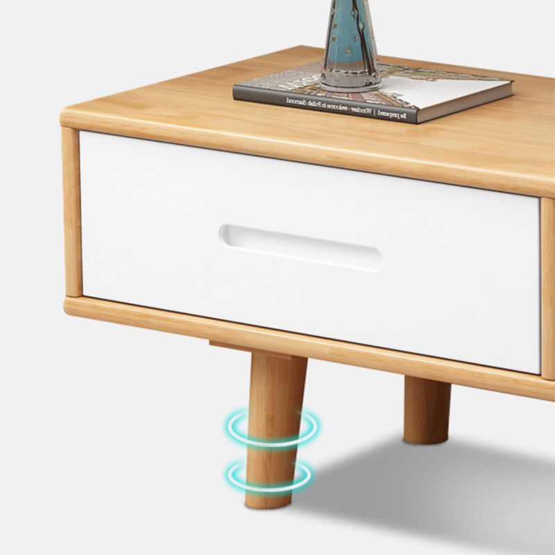 Scandinavian Rubberwood Coffee Table with 4 Straight Legs and Drawer