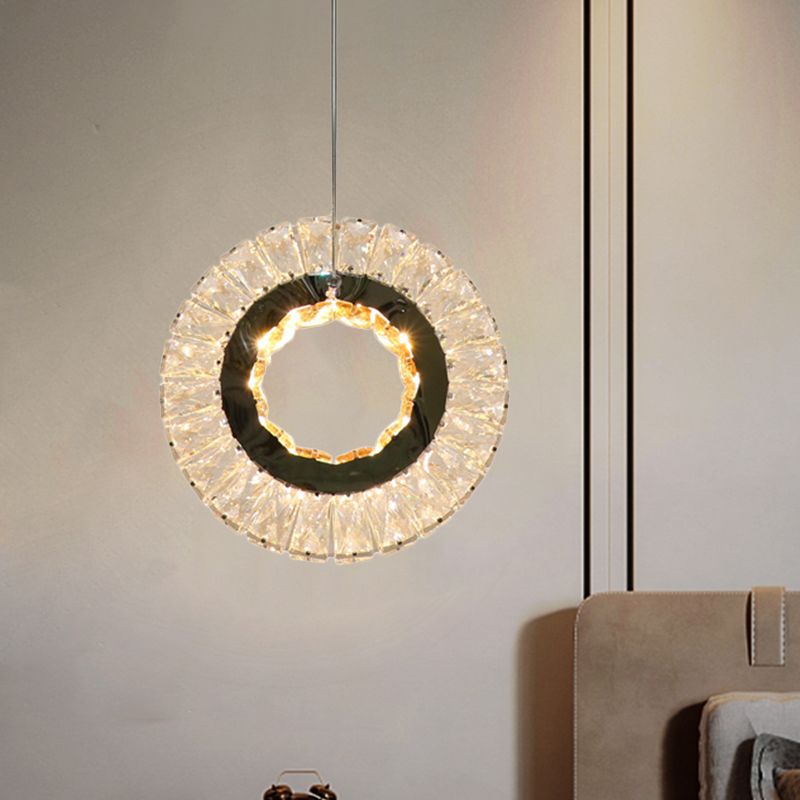 Bloques de cristal transparentes Anillo de botín Lámpara de colgante LED contemporánea Lámpara de suspensión de cama LED contemporánea