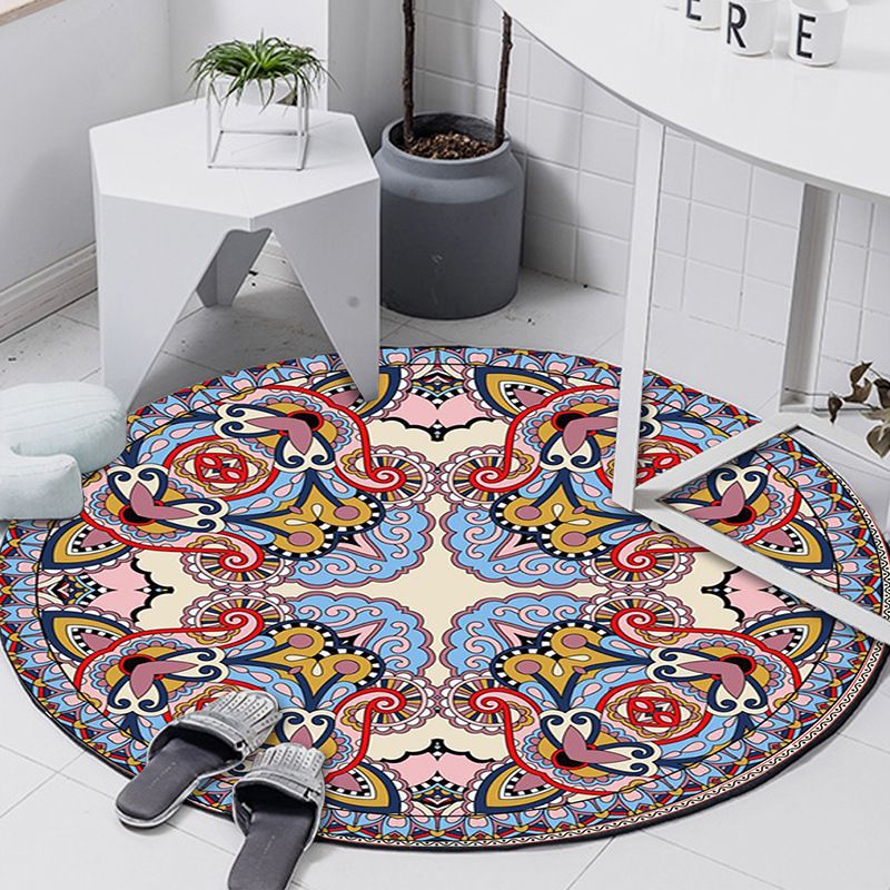 Art Deco Moroccan Rug Multi-Colored Mandala Rug Pet Friendly Machine Washable Anti-Slip Rug for Bedroom
