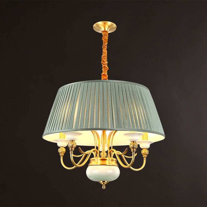Cone Chandelier Light Fixture Traditional Pleated Fabric Shade Pendant Lighting for Restaurant