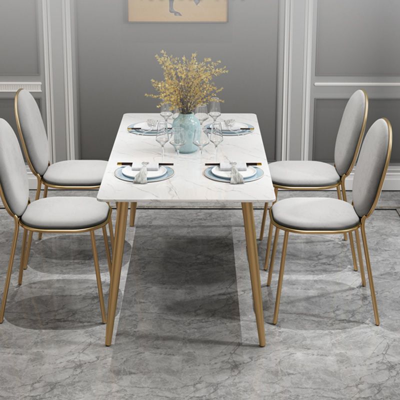 Rectangle Golden Base Dining Table Glam Faux Marble Table for Home