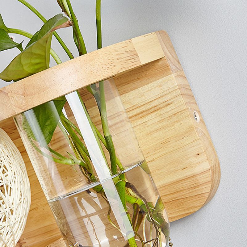 1-Light Wall Sconce Modern Wooden Wall Mount Lamp for Living Room(Plant not included)