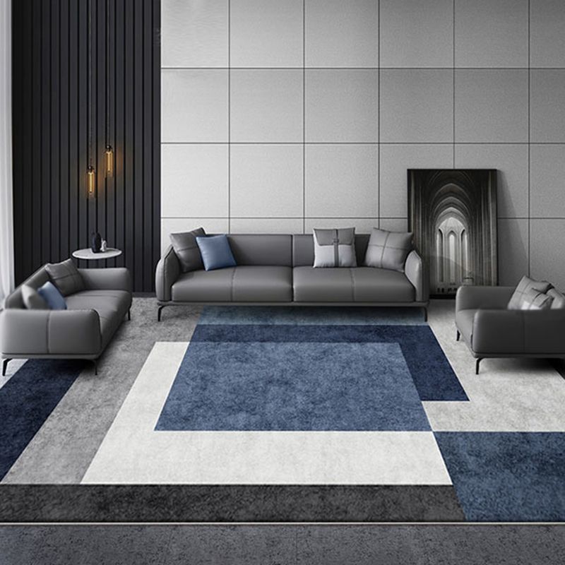 Blue Modern Carpet Polyester Geometric Print Area Rug Anti-Slip Washable Rug for Living Room